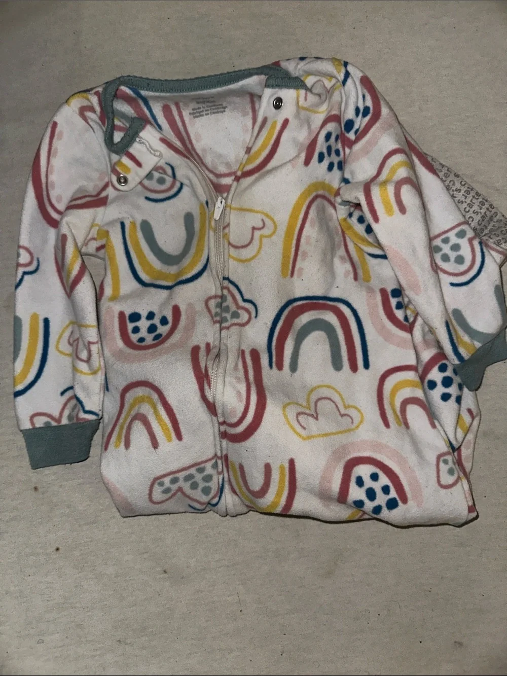 Kids Size 2T Carters Baby Fleece Zip Romper with Rainbow Print